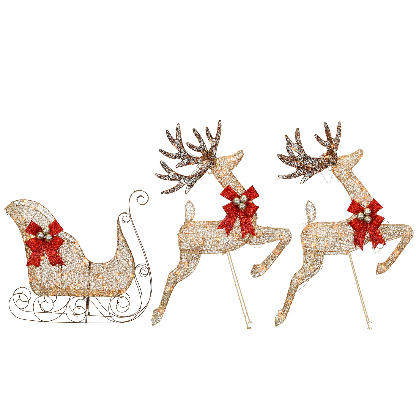 Champagne Reindeer and Sleigh with Clear Lights - National Tree Company