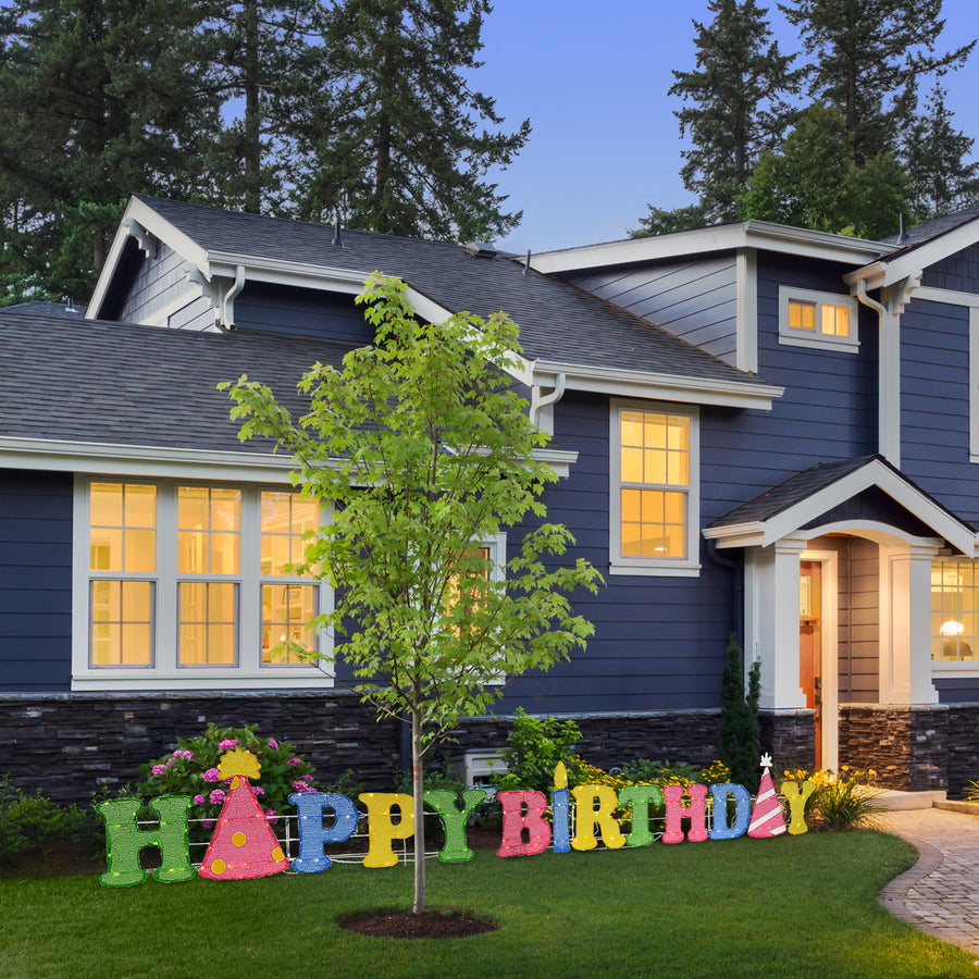 15 in. Pre-Lit Happy Birthday Outdoor Decoration with LED Lights