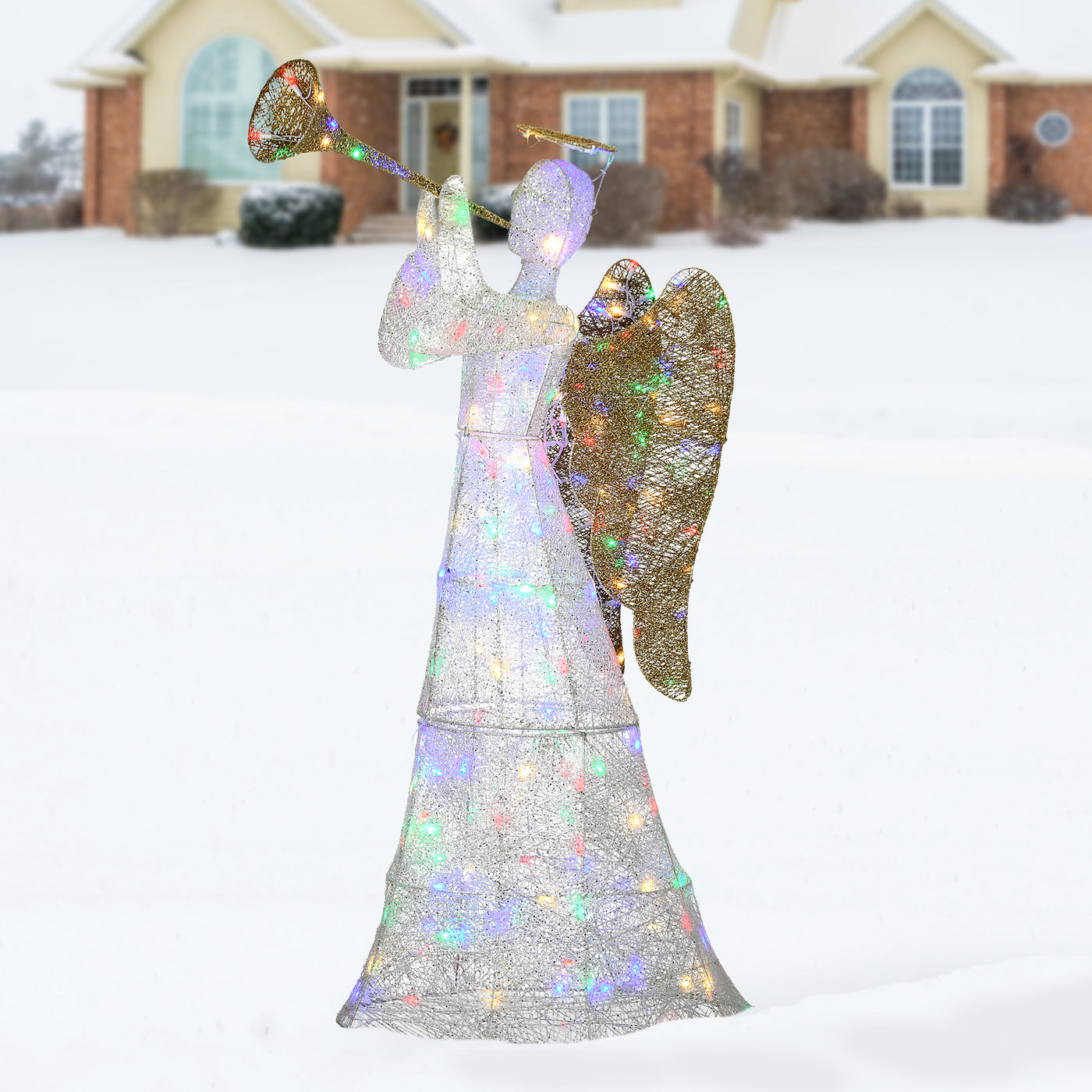 60 in. Trumpeting White Angel with Multicolor LED Lights - National Tree Company