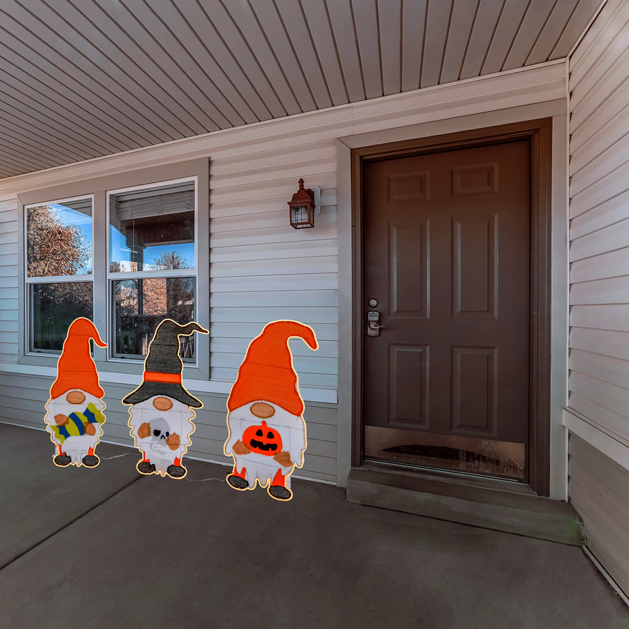 30 in. Halloween Pre Lit Gnome Trio Outdoor Lawn Decoration with LED Lights