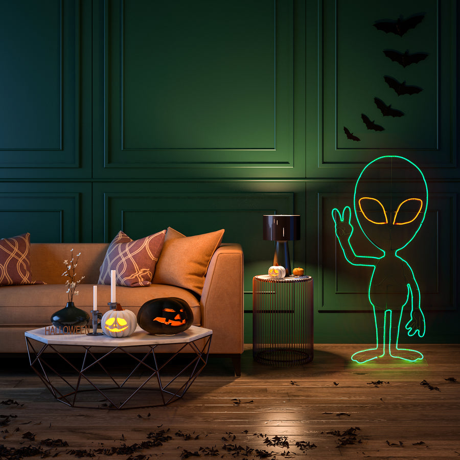 40 in. 2D Alien with Neon Green and Orange LED Lights