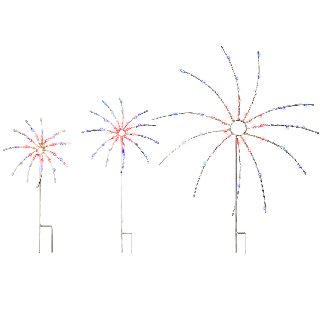 Patriotic Light Up Fireworks Lawn Decor, 3pc, 165 Multi Copper Wire LED Lights, UL