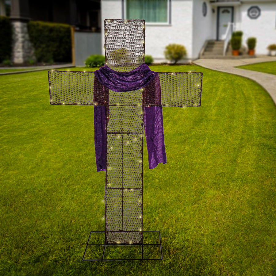 5 ft. Easter 2D Glitter Mesh Cross Decoration with LED Lights