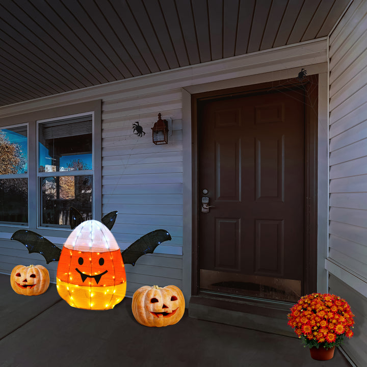 Halloween Lawn Decoration, Orange, Candy Corn Bat, LED Lights, Plug In, 27 Inches