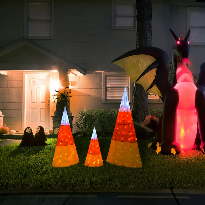 Halloween Lawn Decoration, Orange, Candy Corn Cones, LED Lights, Plug In, 3 Inches