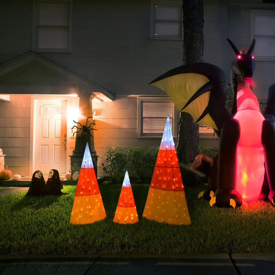 3 in. Halloween Candy Corn Cones Outdoor Lawn Decoration with LED Lights