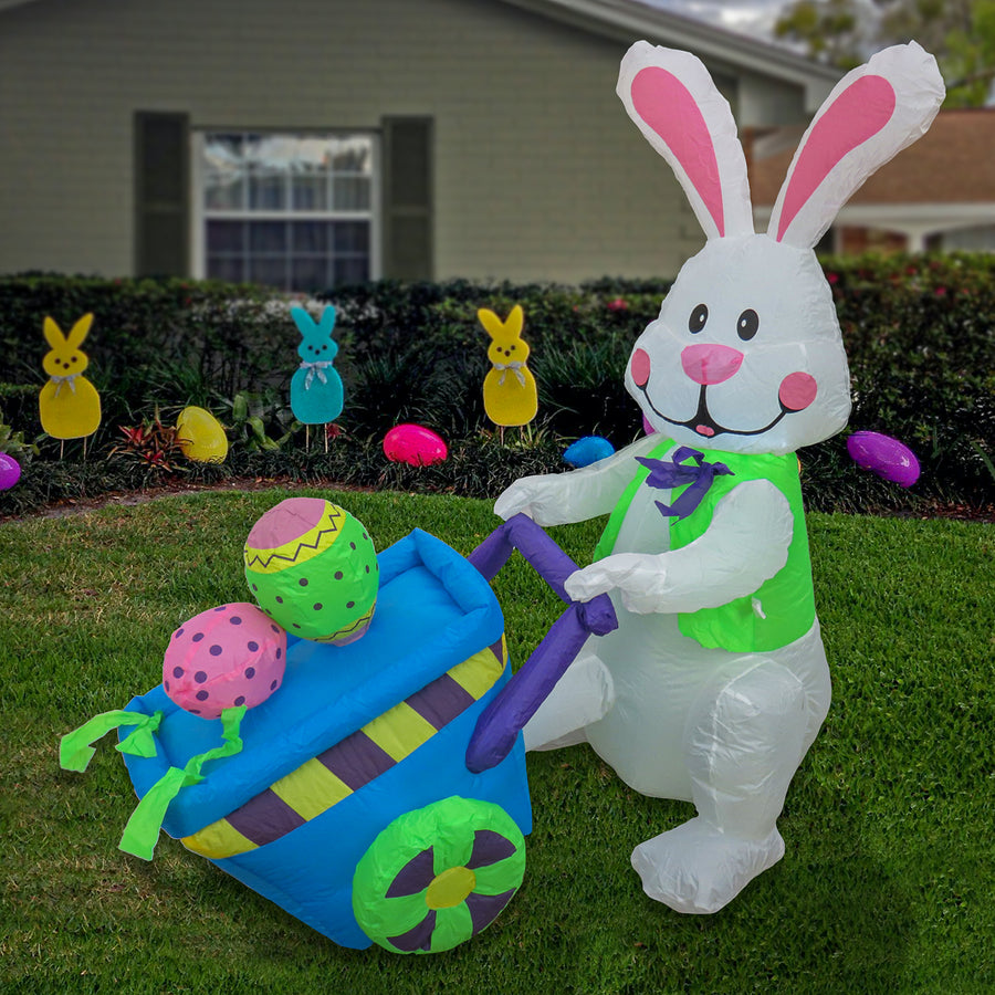 4 ft. Inflatable Easter Bunny with Wheelbarrow Decoration