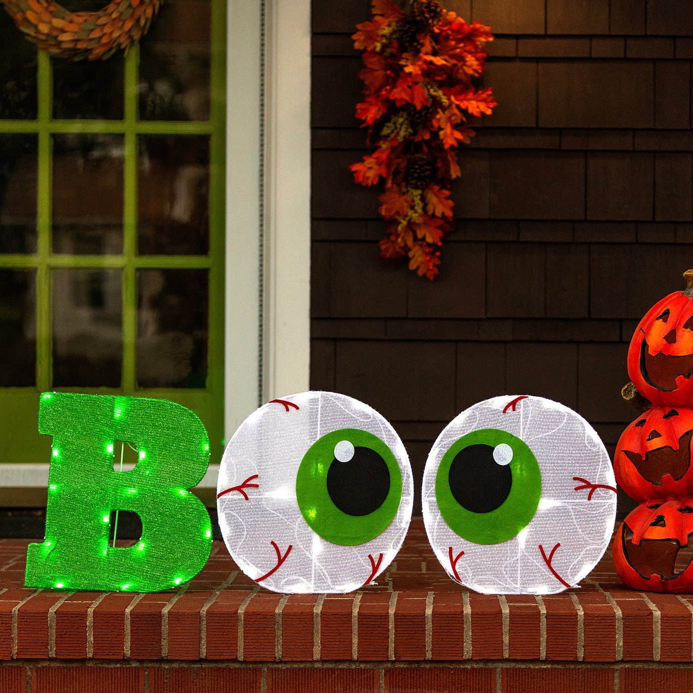 Halloween Pre-Lit BOO Sign, Green, White, with Green, Cool White LED Lights, Plug in, 14 inch - National Tree Company