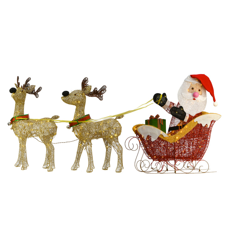 34in. Santa and Reindeer with Clear Lights
