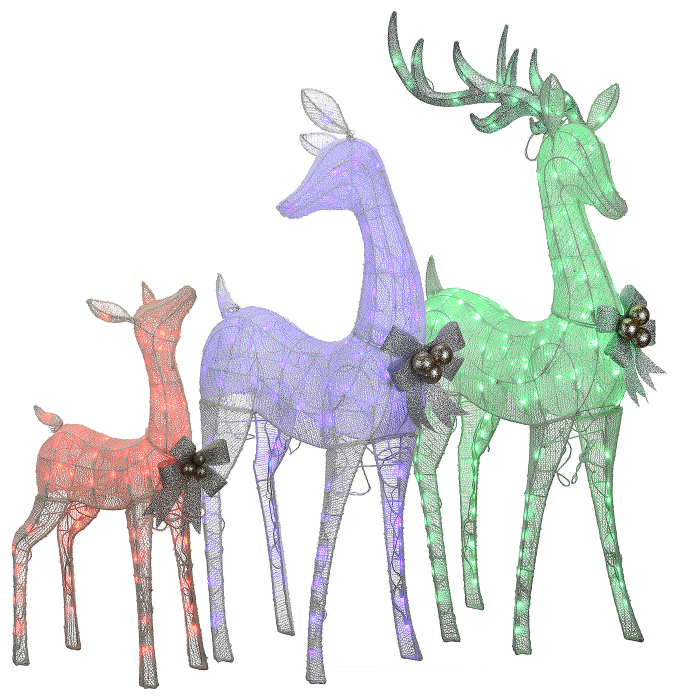 36 in., 52 in. and 60 in. Mesh Glittered Deer Family with LED Lights - National Tree Company