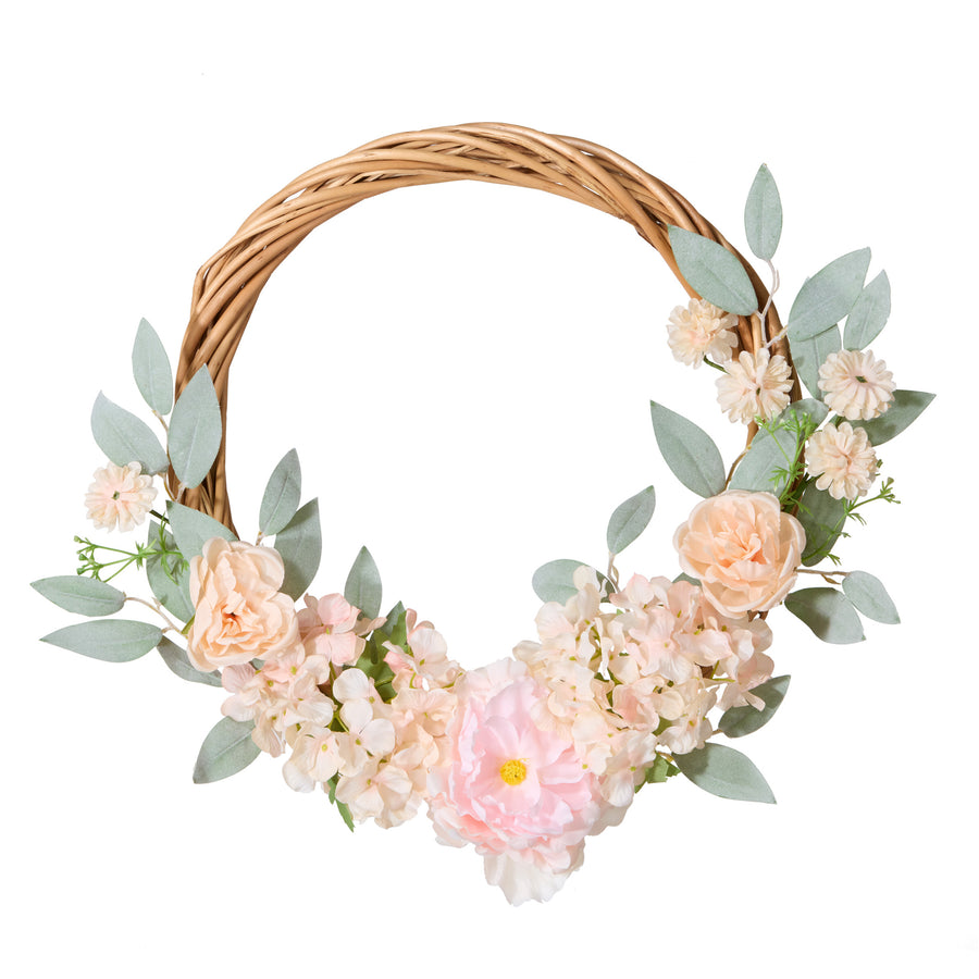 19 in. Spring Hoop Wreath with Peony and Rose Blooms - National Tree Company