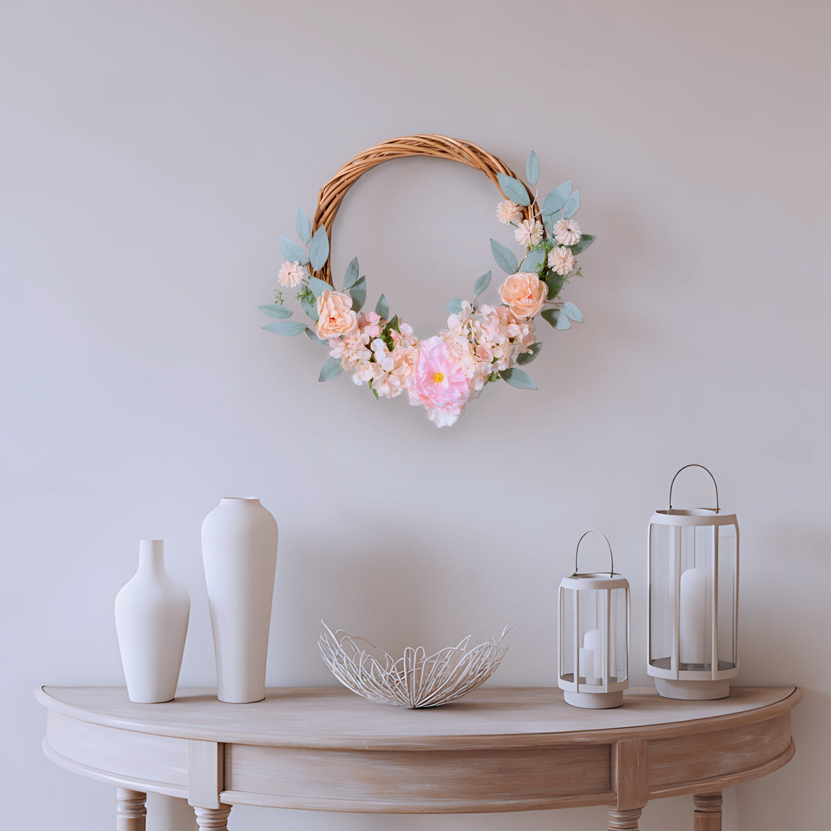 19 in. Spring Hoop Wreath with Peony and Rose Blooms - National Tree Company