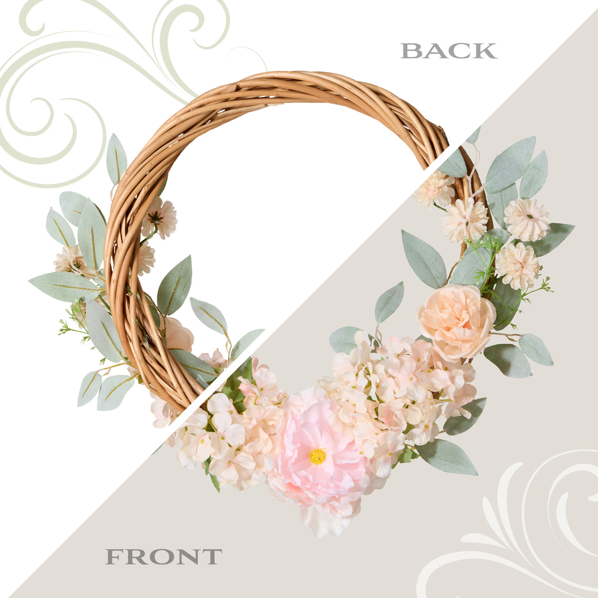 19 in. Spring Hoop Wreath with Peony and Rose Blooms - National Tree Company
