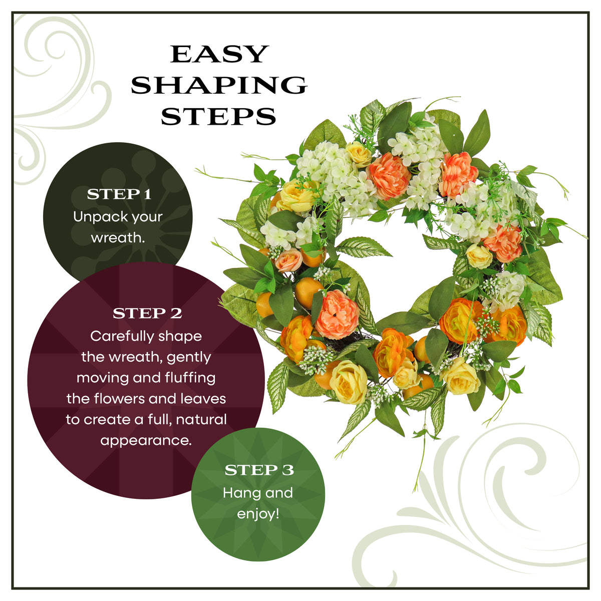 24 in. Spring Wreath with Lemons, Hydrangeas, Ranunculus and Buttercups - National Tree Company
