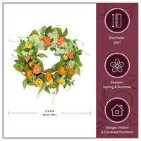24 in. Spring Wreath with Lemons, Hydrangeas, Ranunculus and Buttercups - National Tree Company