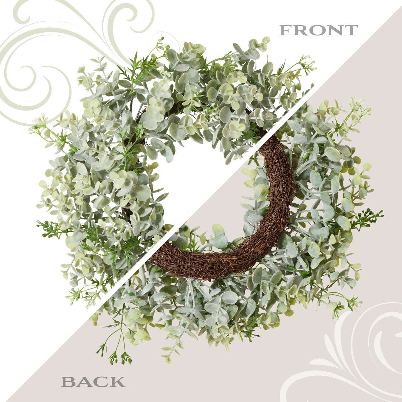 14 in. Spring Table Wreath with Eucalyptus Leaf Stems and Woven Branch Base - National Tree Company