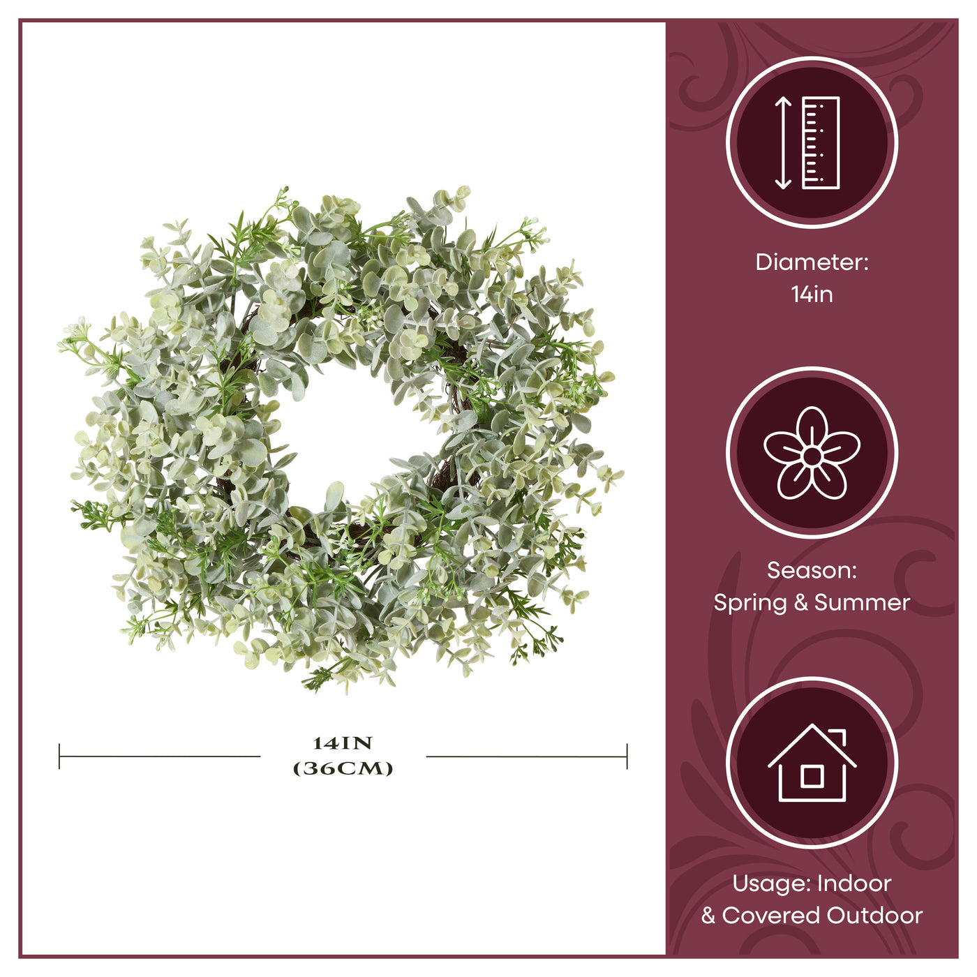 14 in. Spring Table Wreath with Eucalyptus Leaf Stems and Woven Branch Base - National Tree Company
