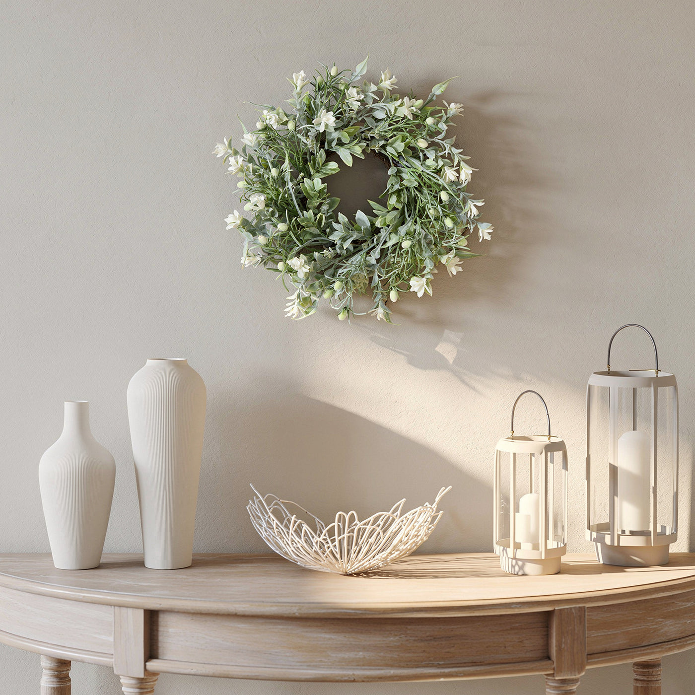 14 in.  Spring Table Wreath with Leafy Stems and Petite Flowers - National Tree Company
