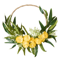 16 in. Spring Hoop Wreath with Buttercup Blooms, Baby’s Breath, and Flowing Green Stems - National Tree Company