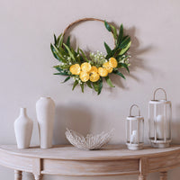16 in. Spring Hoop Wreath with Buttercup Blooms, Baby’s Breath, and Flowing Green Stems - National Tree Company