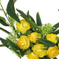 16 in. Spring Hoop Wreath with Buttercup Blooms, Baby’s Breath, and Flowing Green Stems - National Tree Company