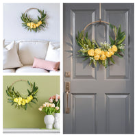 16 in. Spring Hoop Wreath with Buttercup Blooms, Baby’s Breath, and Flowing Green Stems - National Tree Company