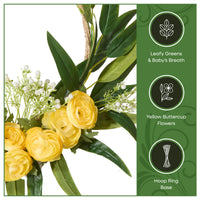 16 in. Spring Hoop Wreath with Buttercup Blooms, Baby’s Breath, and Flowing Green Stems - National Tree Company