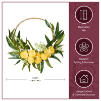 16 in. Spring Hoop Wreath with Buttercup Blooms, Baby’s Breath, and Flowing Green Stems - National Tree Company