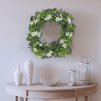 24 in. Spring Wreath with Mixed Flower Blooms and Flowing Green Stems - National Tree Company
