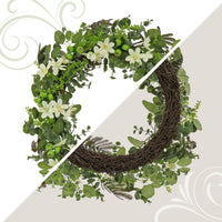 24 in. Spring Wreath with Mixed Flower Blooms and Flowing Green Stems - National Tree Company