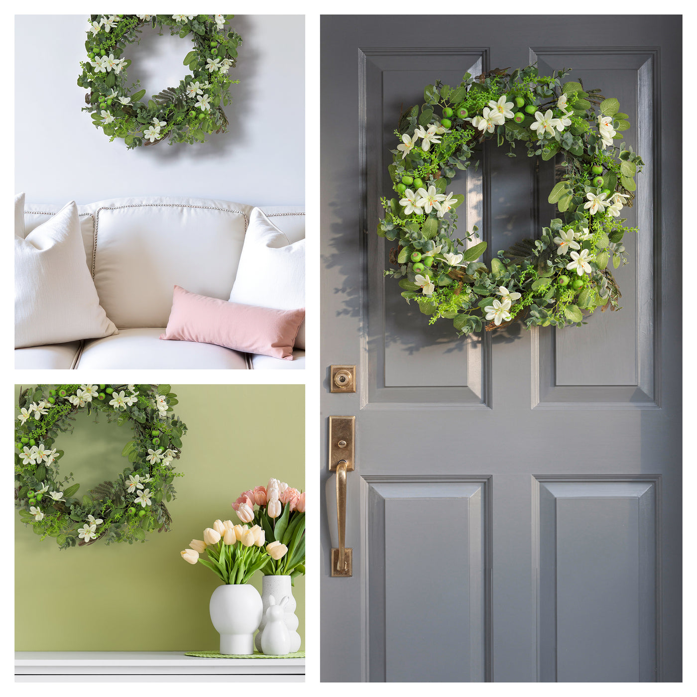 24 in. Spring Wreath with Mixed Flower Blooms and Flowing Green Stems - National Tree Company