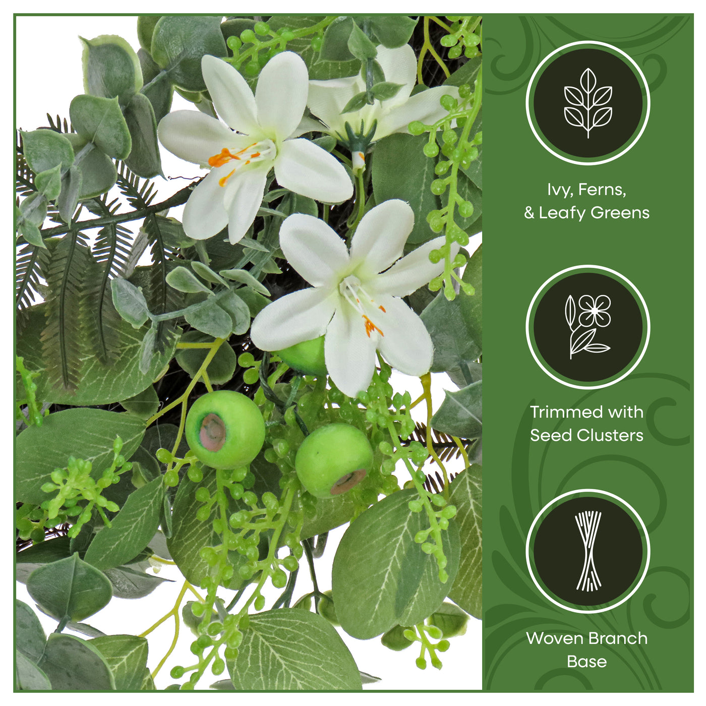 24 in. Spring Wreath with Mixed Flower Blooms and Flowing Green Stems - National Tree Company