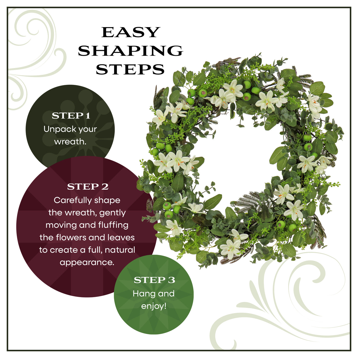 24 in. Spring Wreath with Mixed Flower Blooms and Flowing Green Stems - National Tree Company