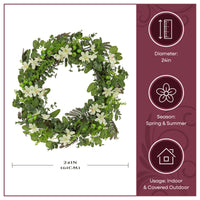 24 in. Spring Wreath with Mixed Flower Blooms and Flowing Green Stems - National Tree Company