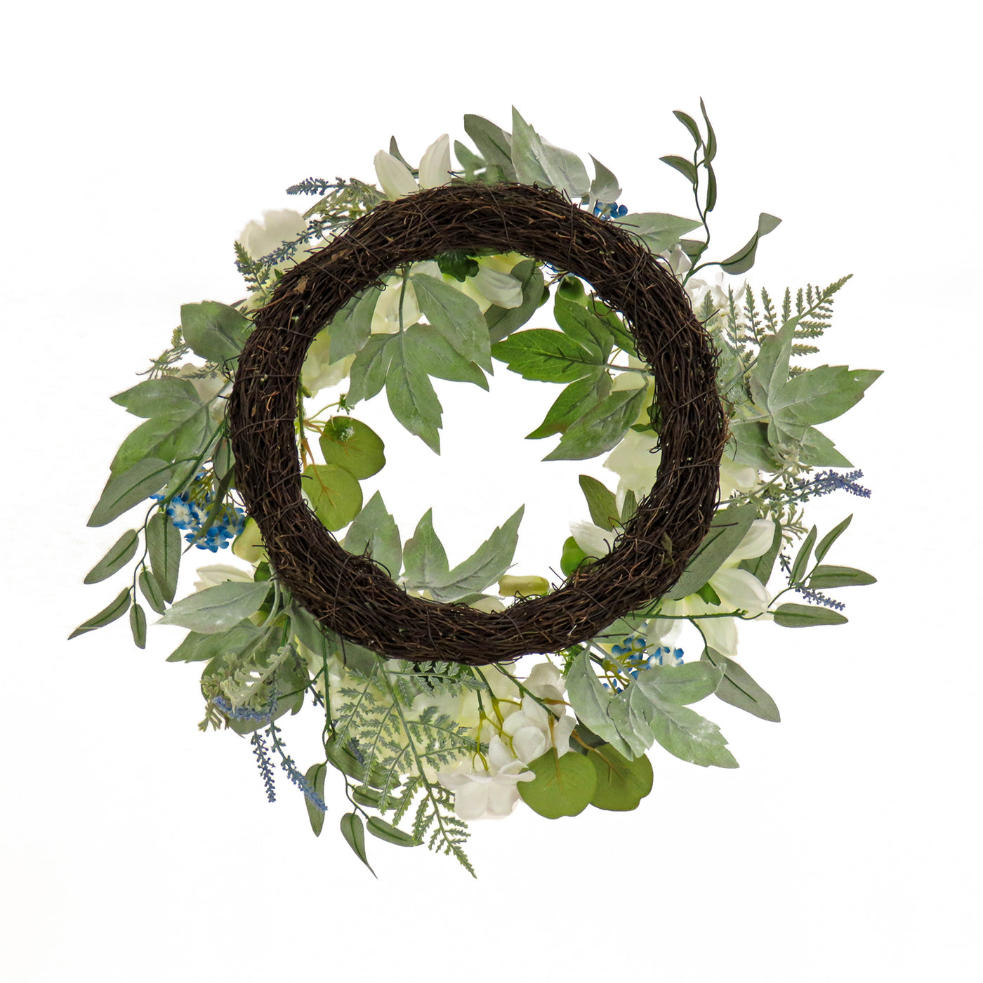 24 in. Spring Wreath with Dahlia, Peony and Hydrangea Blooms, Seed Pods, Flowing Green Stems - National Tree Company