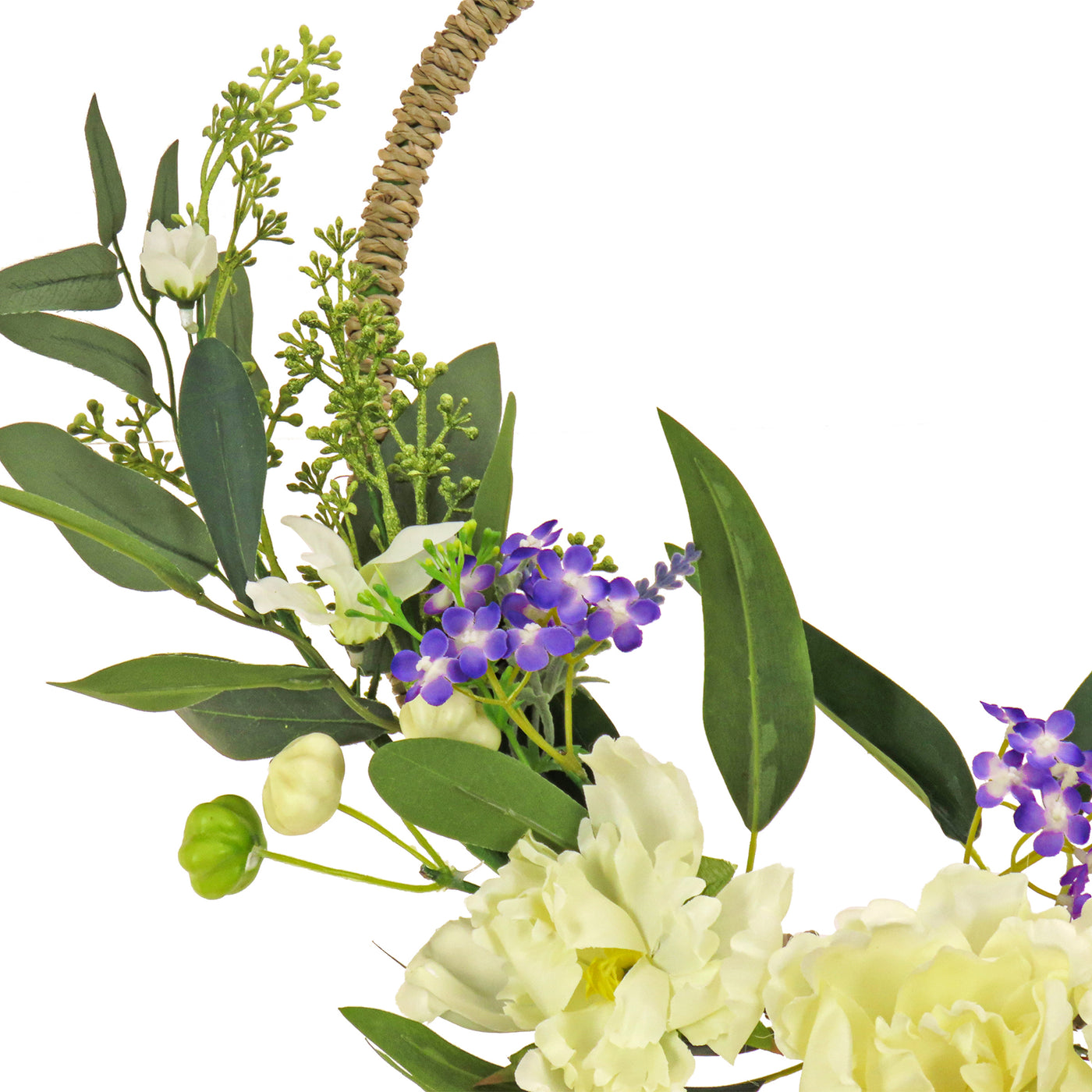 18 in. Spring Hoop Wreath with Peony Flower Blooms, Mini Blossoms, and Flowing Green Stems - National Tree Company