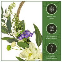 18 in. Spring Hoop Wreath with Peony Flower Blooms, Mini Blossoms, and Flowing Green Stems - National Tree Company