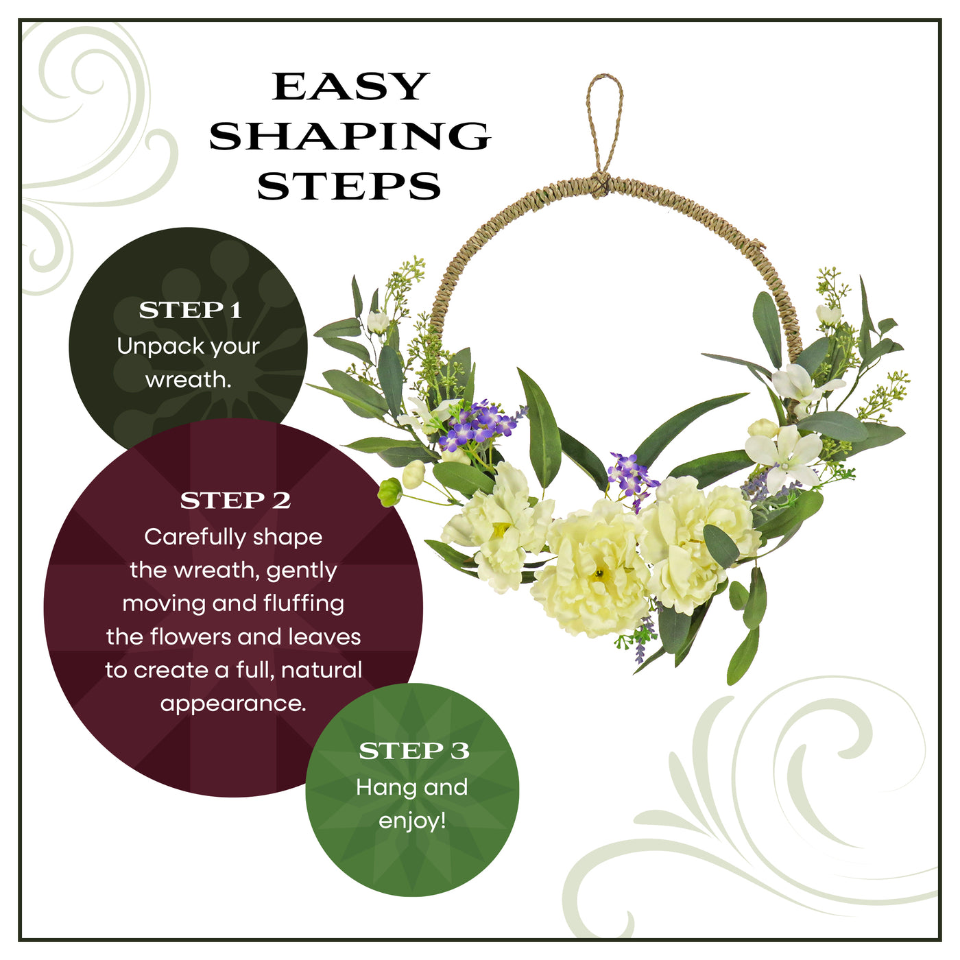 18 in. Spring Hoop Wreath with Peony Flower Blooms, Mini Blossoms, and Flowing Green Stems - National Tree Company