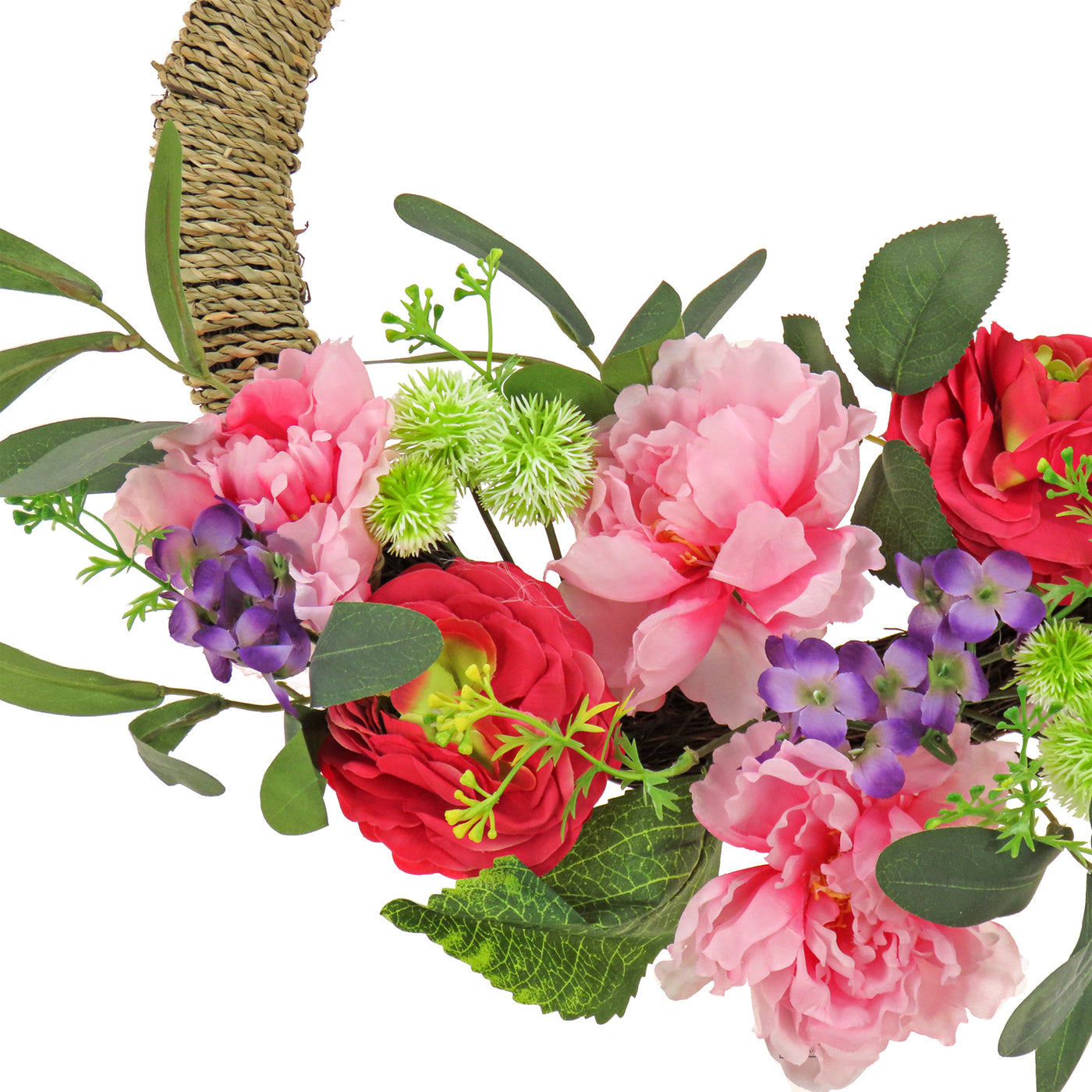 16 in. Spring Hoop Wreath with Peony, Rose, and Globe Flower Blooms - National Tree Company