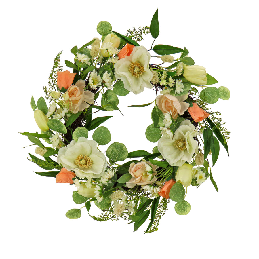 22 in. Spring Wreath with Tulip, Poppy, and Buttercup Blooms - National Tree Company