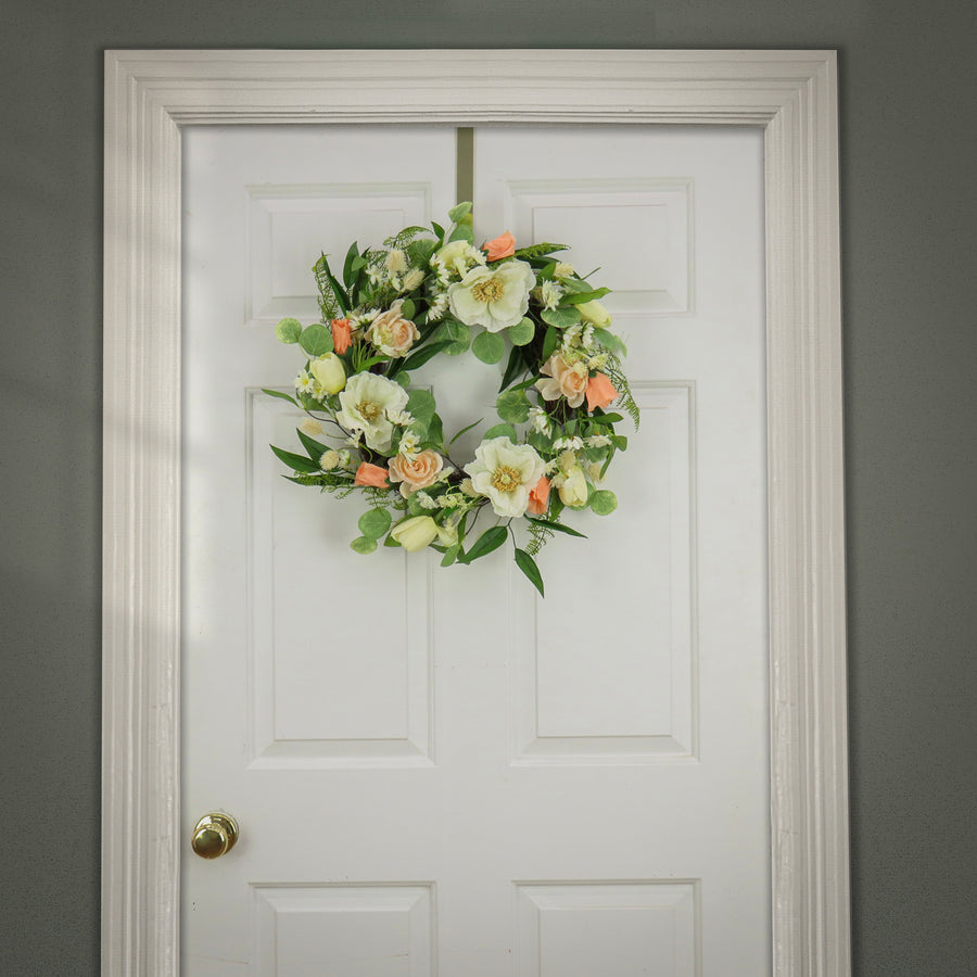 22 in. Spring Wreath with Poppy, Ranunculus and Tulip Blooms