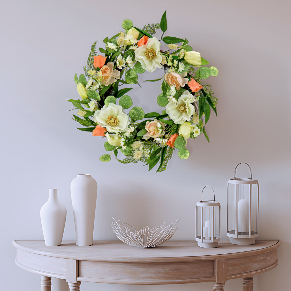 22 in. Spring Wreath with Tulip, Poppy, and Buttercup Blooms - National Tree Company