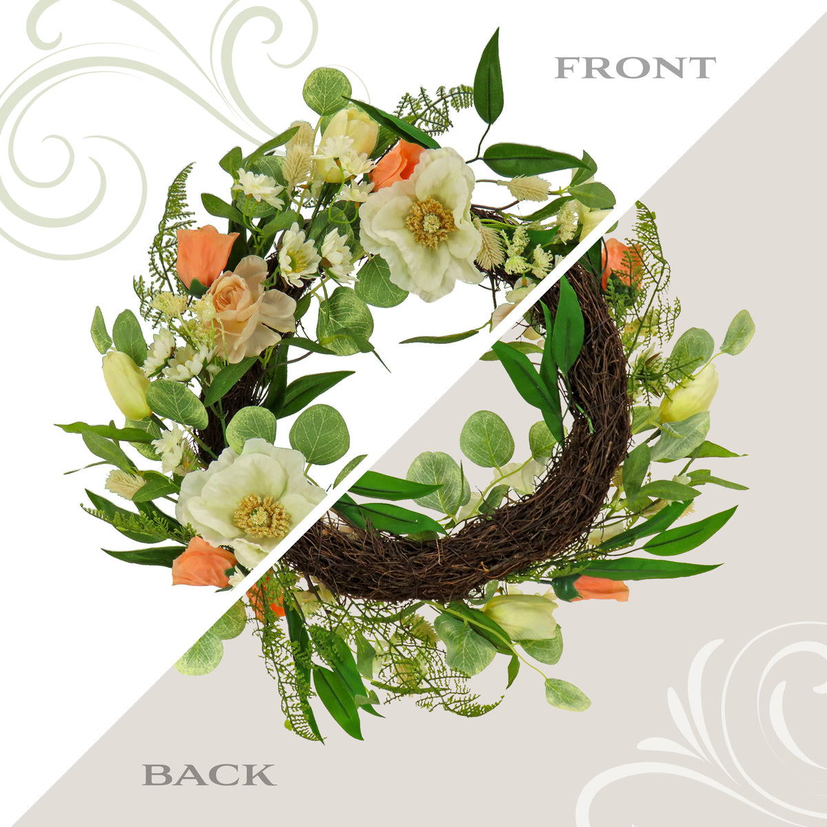 22 in. Spring Wreath with Tulip, Poppy, and Buttercup Blooms - National Tree Company