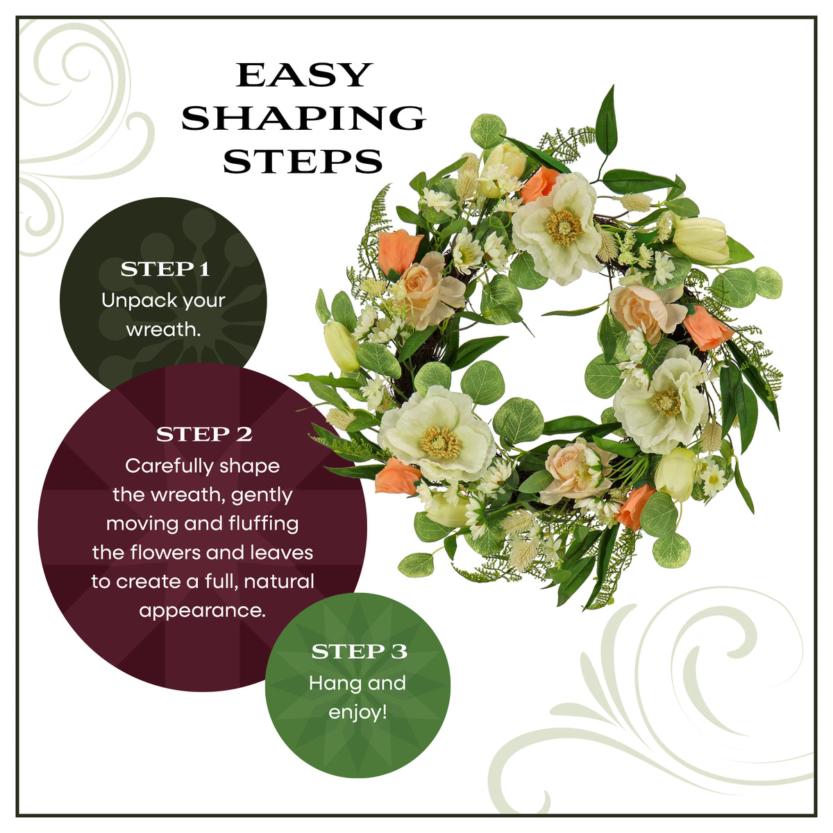 22 in. Spring Wreath with Tulip, Poppy, and Buttercup Blooms - National Tree Company
