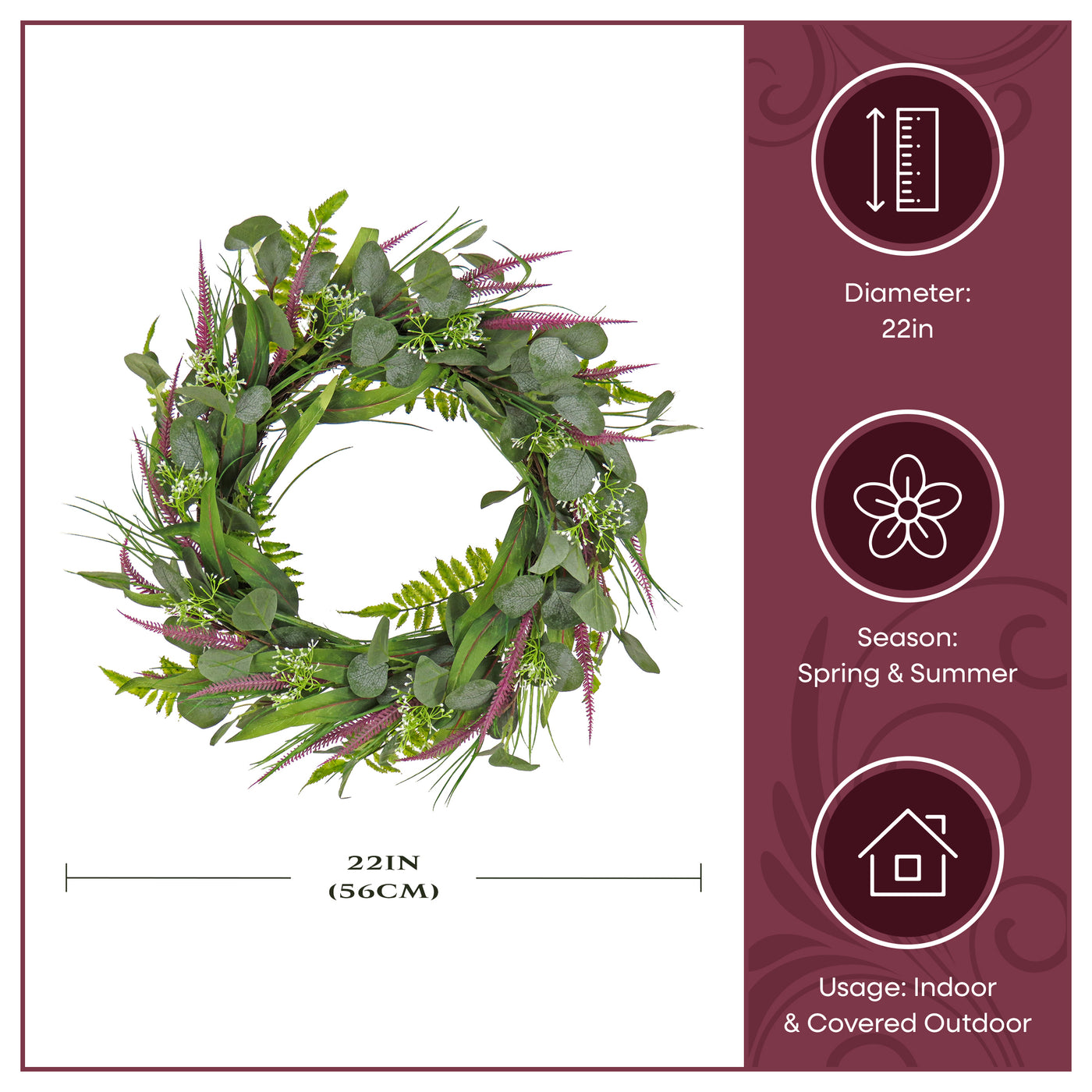 22 in. Spring Wreath with Lavender and Eucalyptus Leaves - National Tree Company