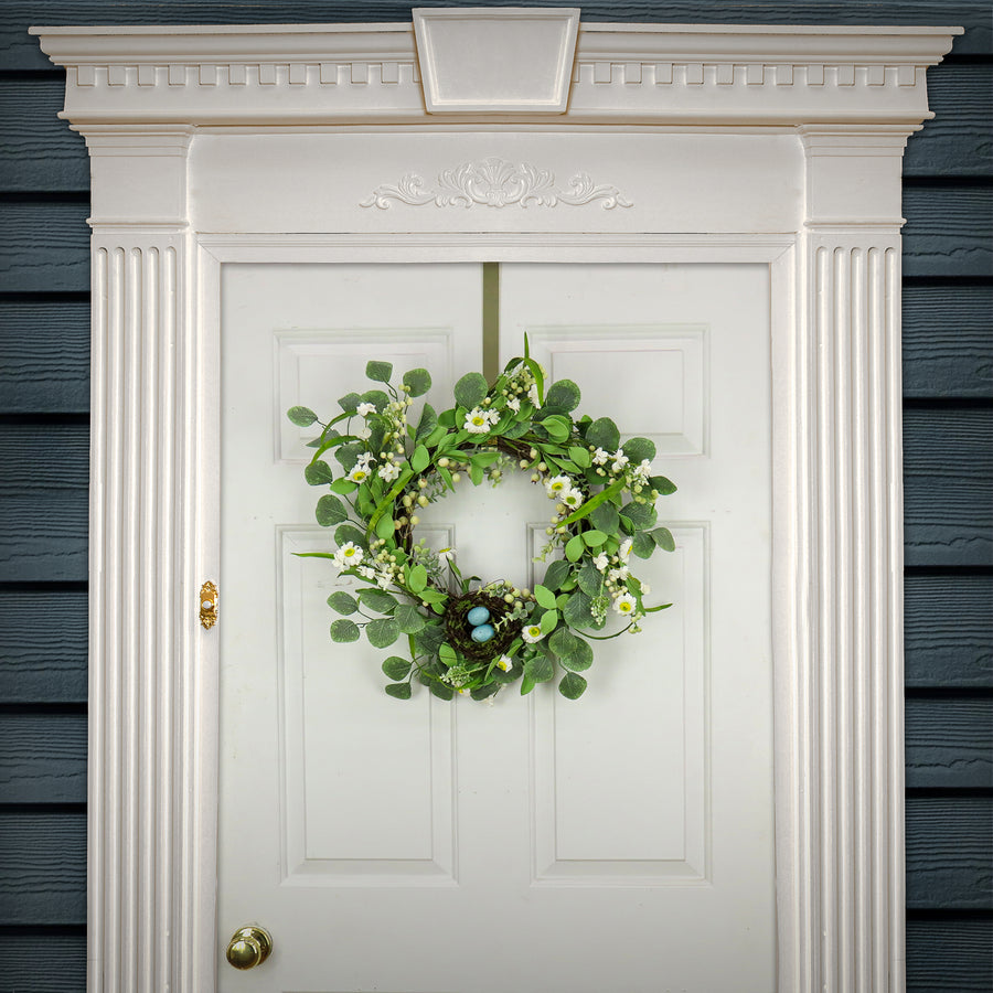 20 in. Easter Wreath Decorated with Spring Blooms and Pastel Eggs