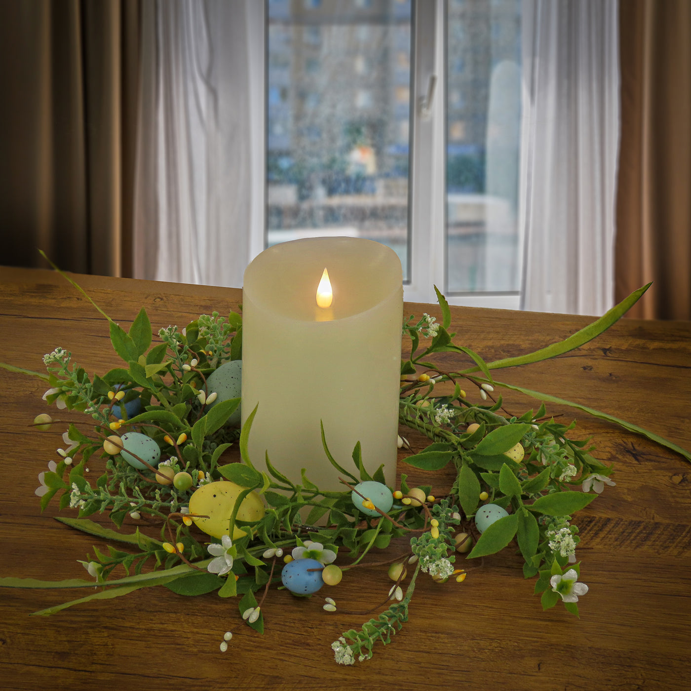 6 in. Easter Candle Ring Decorated with Pastel Eggs and Mini Flowers - National Tree Company