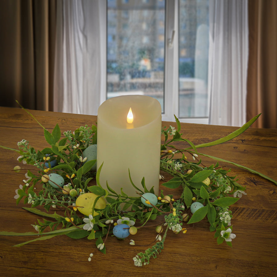 6 in. Easter Candle Ring Decorated with Pastel Eggs and Mini Flowers