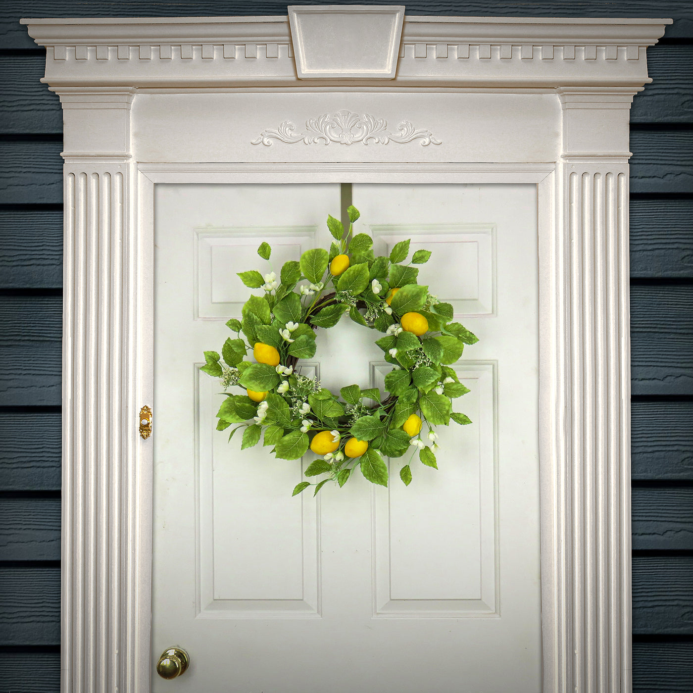 Artificial Spring Wreath, Woven Branch Base, Decorated with Lemons, Flower Blooms, Leafy Greens, Spring Collection, 22 Inches - National Tree Company