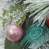 33 in. Snowy Pine Decorated Teardrop with Snow Covered Branches and Ball Christmas Ornaments - National Tree Company